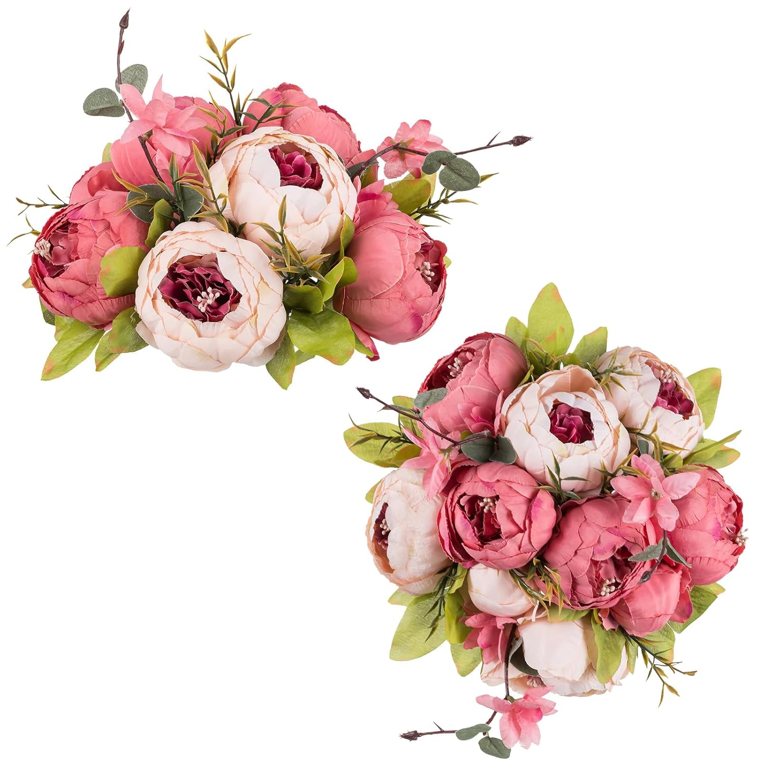 Flower Balls Flowers For Centerpieces: 2 Pcs 9.4 Inch Diam Dark Pink Artificial Peony Fake Flower Ball Arrangement Bouquet Wedding Centerpieces For Tables Wedding Centerpiece Decorations
