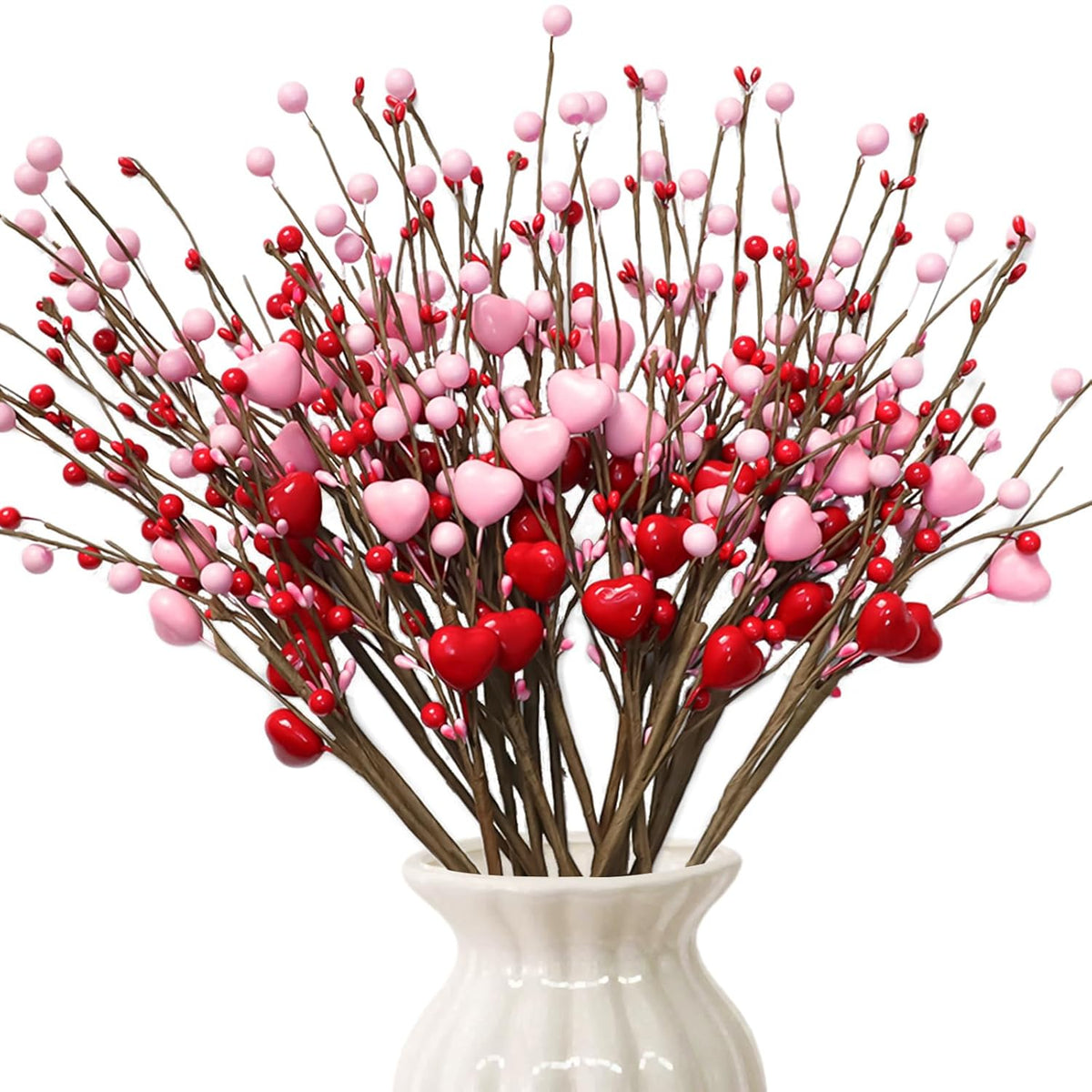 Valentines Day Decorations 16 Pack Valentines Day Picks, Valentines Day Floral Picks With Pink Hearts & Red Berries,Valentine'S Day Heart Pick For Vase, Home