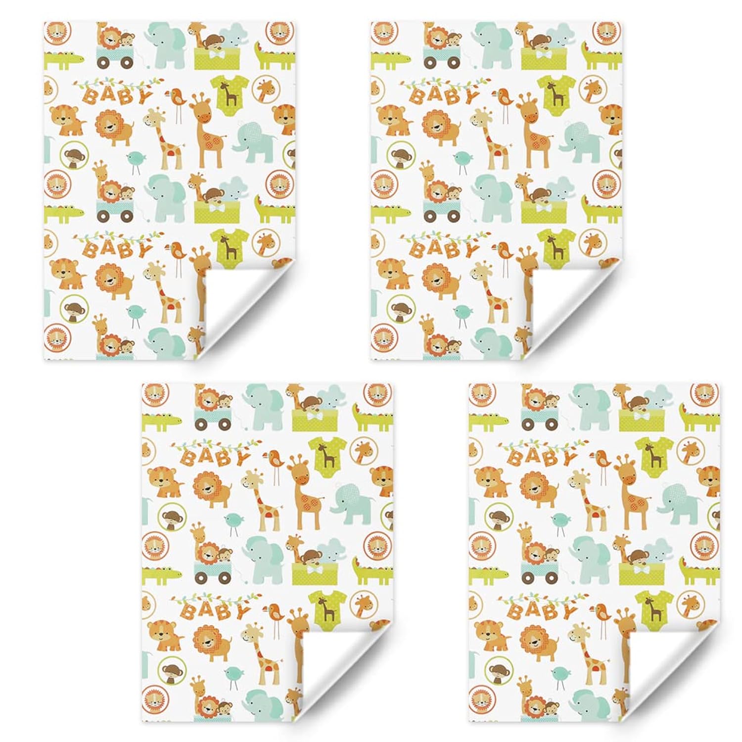 Gift Wrapping Paper For Baby Infant Boys Girls, Forest Animals Lion Giraffe Elephant Monkey Crocodile Wrapping Paper Sheet For Baby Shower Birthday Kindergarten Newborn Children Kid