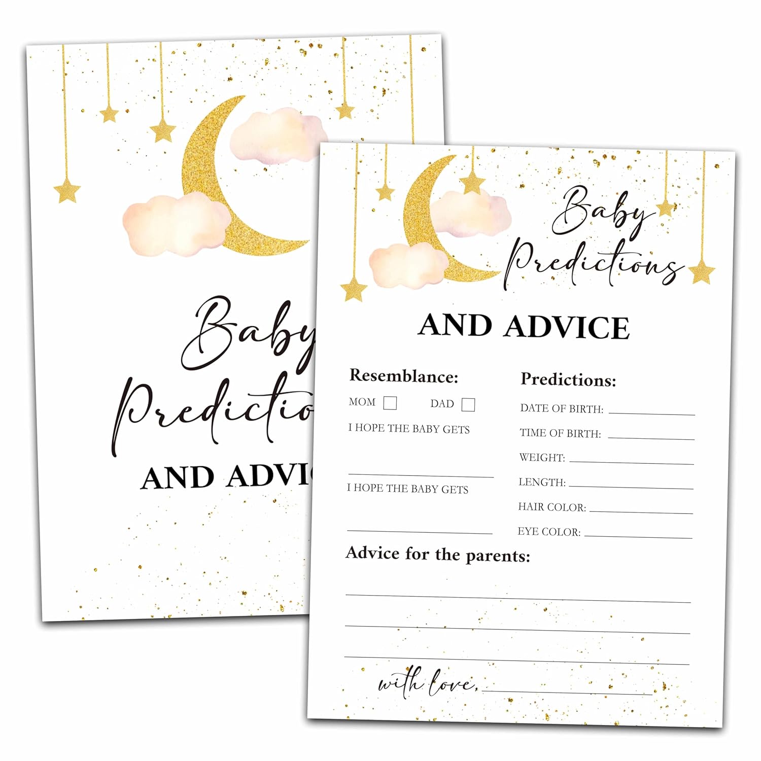 Baby Shower Party Games, Baby Predications And Advice Minimal Baby Shower Game, 25 Moon And Stars Gender Reveal Party Games Cards (5" X 7"), Over The Moon Baby Shower Supplies Decorations -06
