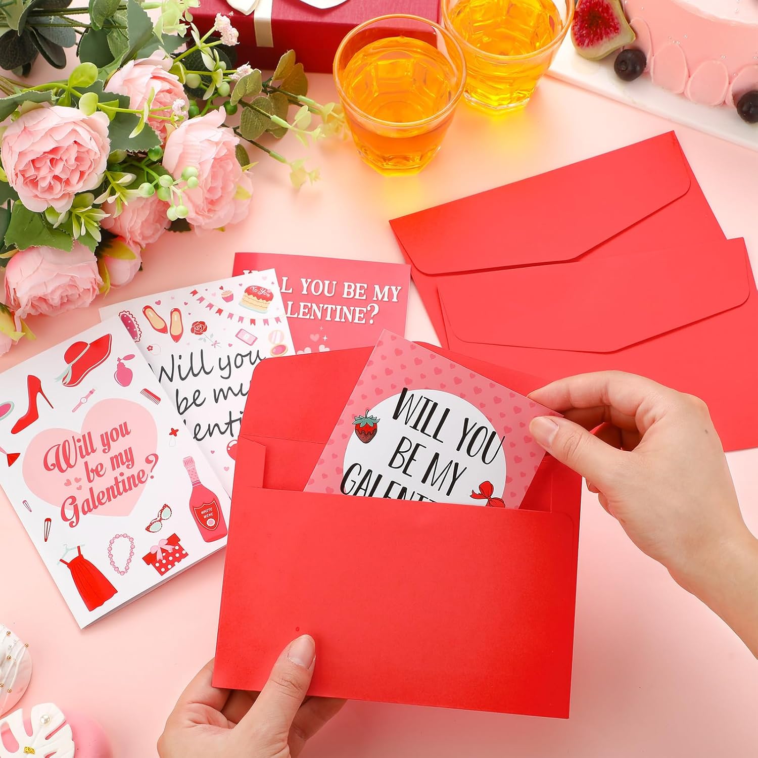 20 Set Happy Galentine'S Day Cards With Red Envelopes Valentines Day Greeting Cards Red Pink Heart Greeting Invitation Card For Women Lady Romantic Partner Galentines Valentines Party Favors