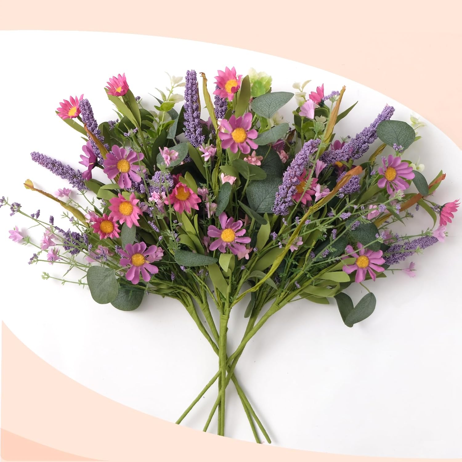 Artificial Faux Plants Flowers Indoor Spring Summer Decor, 6 Bundles Fake Silk Daisies Lavender Branches For Indoor Outdoor Wedding Office Party Hotel Home Decor, Vase Not Included