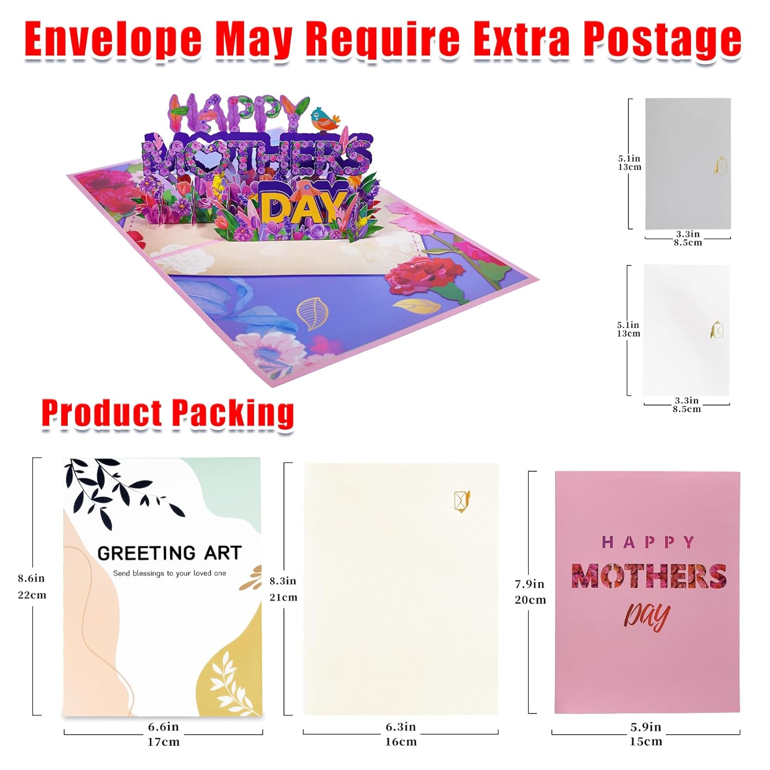 3D Happy Mothers Day Pop Up Card, Pop Up Mothers Day Flower Greeting Card With Envelope And Blank Note Cards For Best Mom Women Wife Daughter Grandma