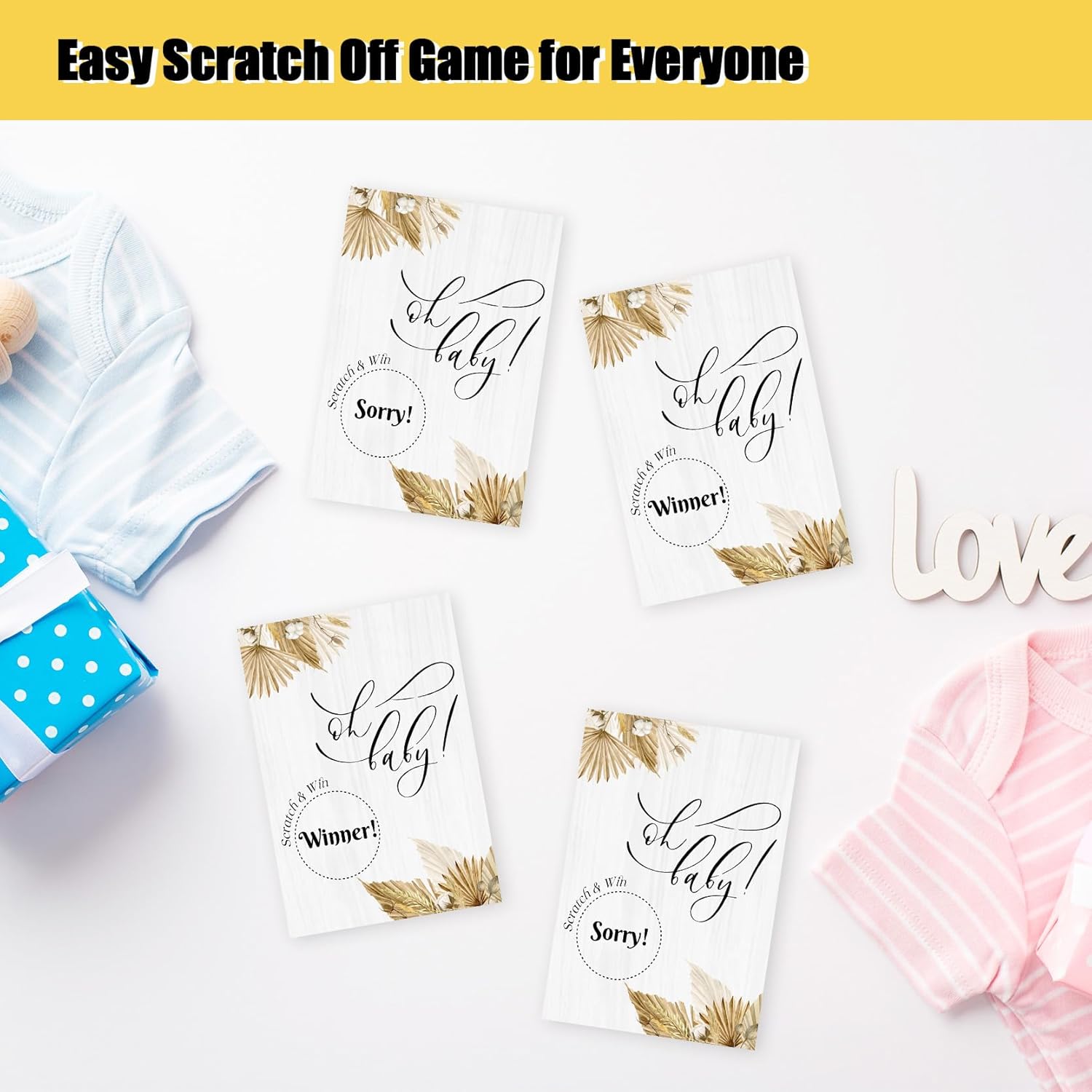 Minimalist Baby Shower Scratch Off Game | Simple Scratch Off Game For Baby Shower Party | 40 Pcs