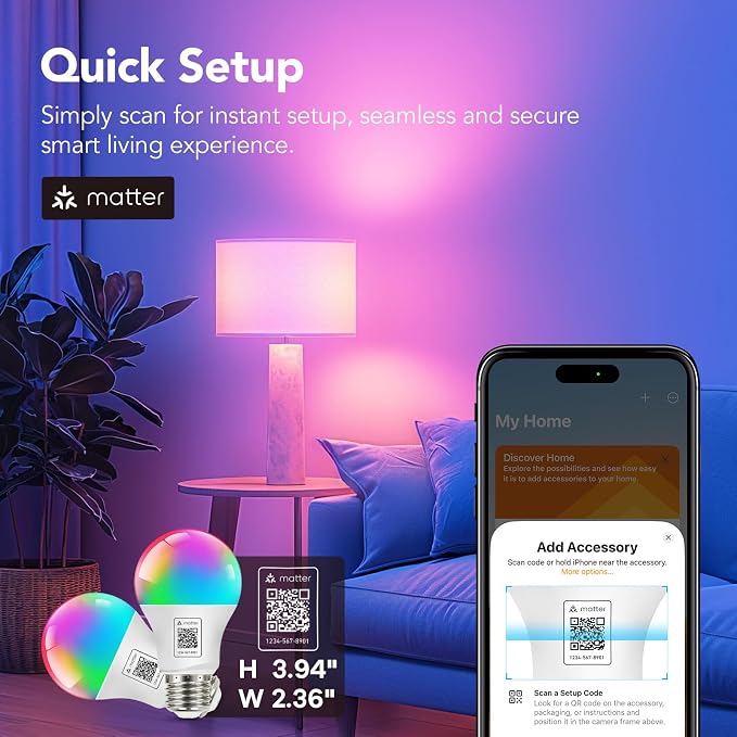 Smart Light Bulb A19 RGBTW Color Changing LED 4 Pack