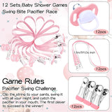 12 Sets Swing Pacifier Baby Shower Games Funny Gender Reveal Games, Include 1 Wooden Sign And 12 Plastic Pacifiers For Bridal Baby Shower Gender Reveal Party Women Men(Bear,Pink)