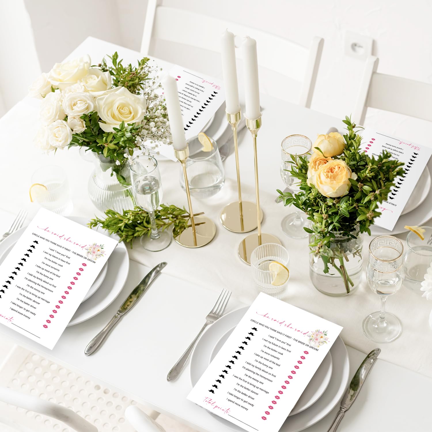 He Said She Said Bridal Shower Games, Tea Party Bridal Shower Games Cards 30 Guests, Pink Floral Wedding Engagement Bachelorette Party Activity & Game Reception Supplies-B06
