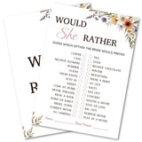 Bridal Shower Party Game Cards - Would She Rather For Wedding Engagement Bachelorette - Elegant Romantic Bohemian, Daisies Lavender, 30 Pcs 5X7 Inch, Ready To Play