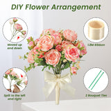 4 Packs Artificial Peony Flowers, 20 Heads & 16 Buds, Realistic Fake Silk Flowers For Home Decor, Wedding Bouquets Diy Crafts Includes 2 Ties & 1.8M Ribbon (Pink)