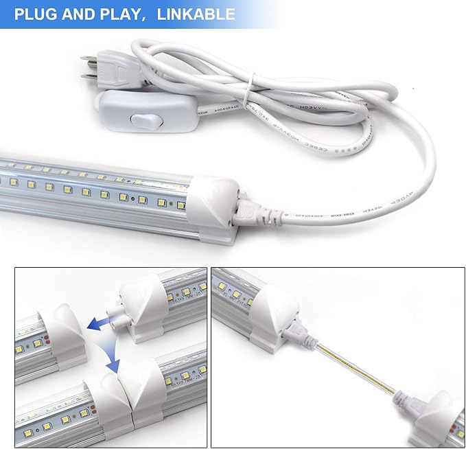10 Pack 8FT LED Shop Light Fixtures 90W 12000LM 6500K V Shape Linkable Garage Lights