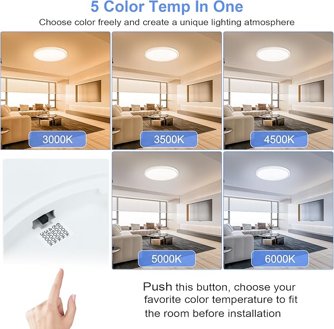 16 Inch LED Ceiling Light 4800LM 5CCT Dimmable Flush Mount White Fixture