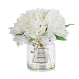 Fake Flowers In Vase For Table: White Artificial Peony With Glass Vase Led Light For Centerpieces Decor - Small Faux Arrangements Desk Vanity Bathroom Office Decoration