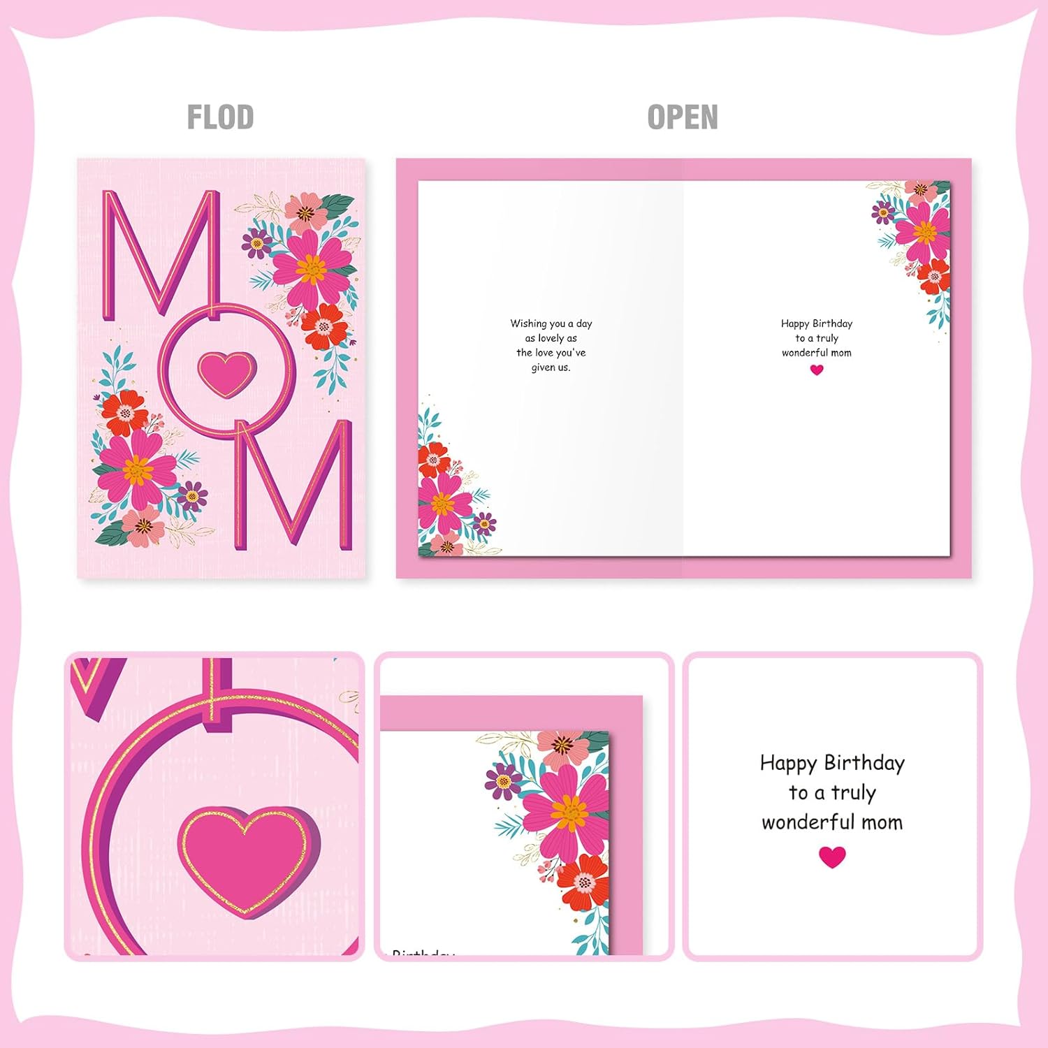 Mom Birthday Card - Large 5.5X8 Inch Birthday Card For Mother With Gold Foil - Heartfelt Happy Birthday Card Mom From Daughter, Son Or Us, Includes Red Envelope