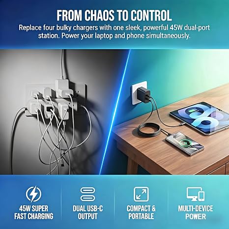 2 Pack 45W USB C Fast Charger with 6FT Cable for Samsung iPhone & Android