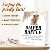 Diaper Raffle Tickets For Baby Shower Game, 1 Standing Sign & 50 Guessing Cards For Baby Shower Party Decoration, Holy Cow, Boho Highland Cow