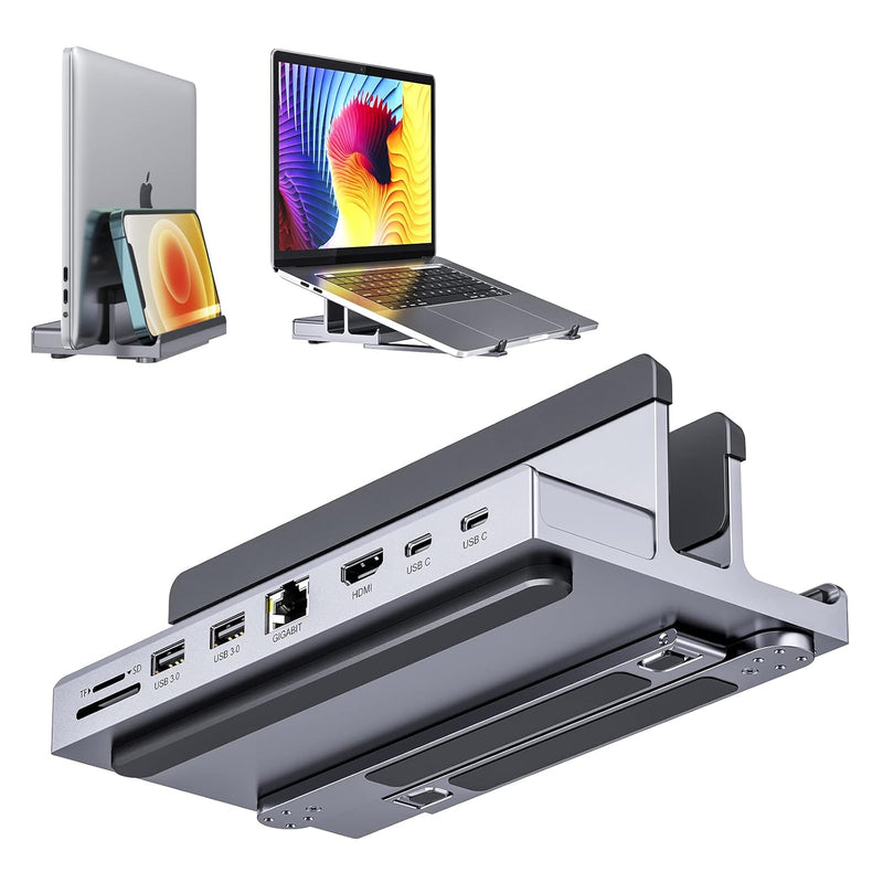 Usb C Docking Station Laptop Vertical Stand, 8 In 1 Usb C Dock With 4K 60Hz Hd