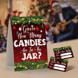 Christmas Party Games - How Many Candies Are In The Jar, 1 Standing Sign + 50 Cards, Christmas Party Ideas, How Many Kisses Game, Christmas Party Games For Kids / Cm008