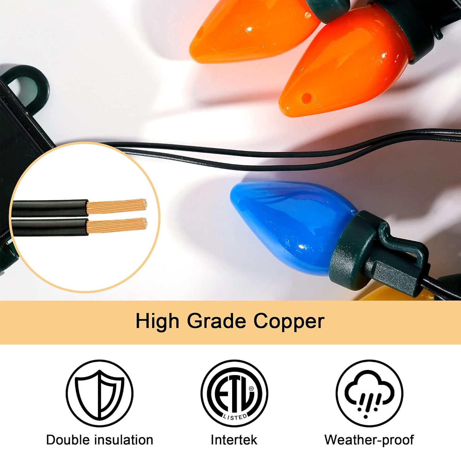 C7 Bulbs Christmas String Lights With Remote - 50 Led 26Ft Battery String Lights - Fairy Christmas Lighting For Outdoor