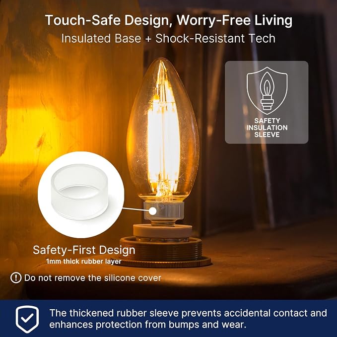 40W Equivalent LED Chandelier Light Bulbs Dimmable Amber E12 Candelabra 6 Pack
