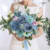 Blue Artificial Flowers Combo Silk Mix Peony Rose Hydrangea Fake Flowers W/Stem For Diy Wedding Bouquets Centerpieces Arrangements Table Decor Party Bridal Baby Shower Home Decorations