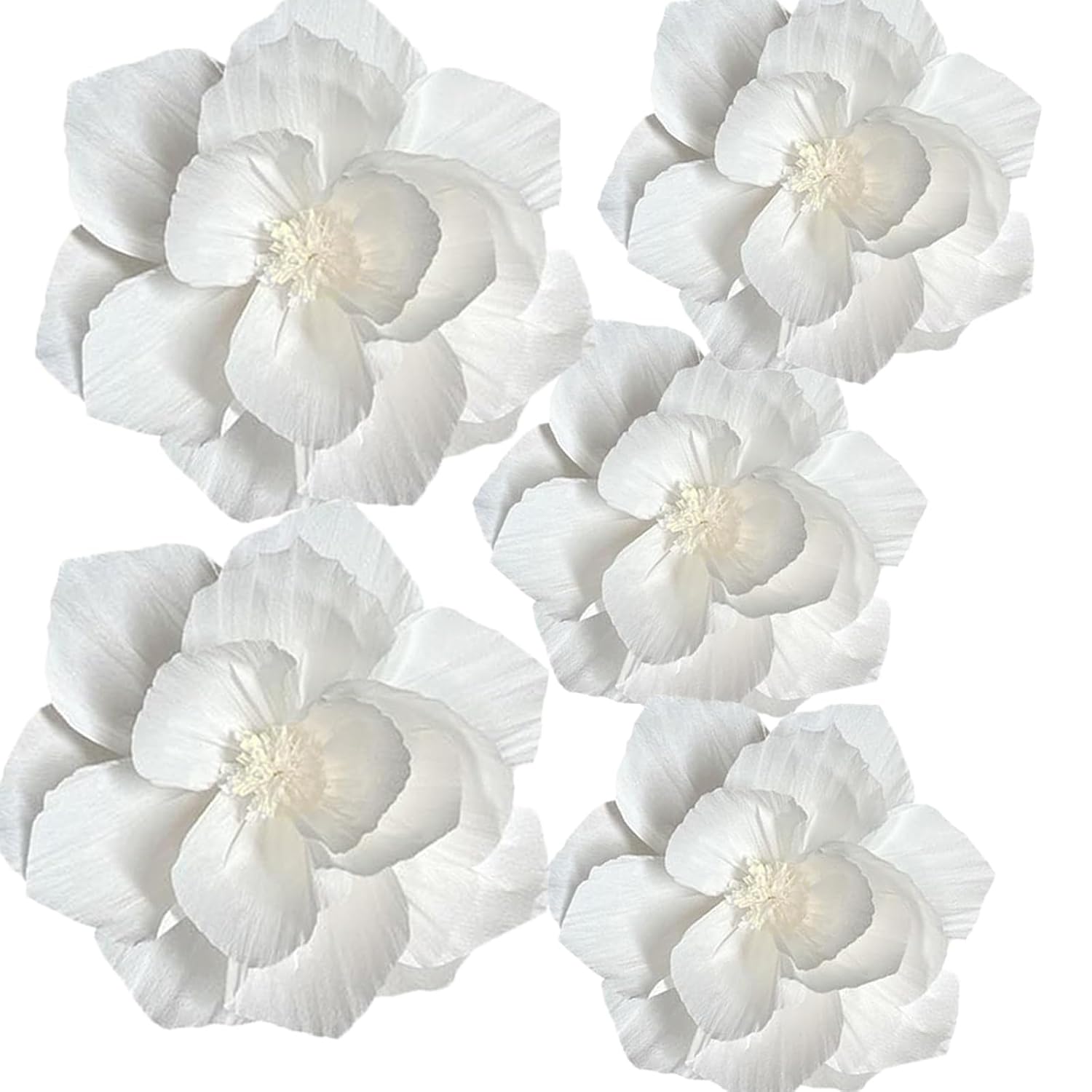 Purple Paper Flowers 5Pcs Tissue Paper Flowers 3D Flower Wall Decor Violet White Lilac Pom Paper Flowers Party Wall Backdrop Decoration Birthday Bridal Baby Shower Wedding Decor (White)