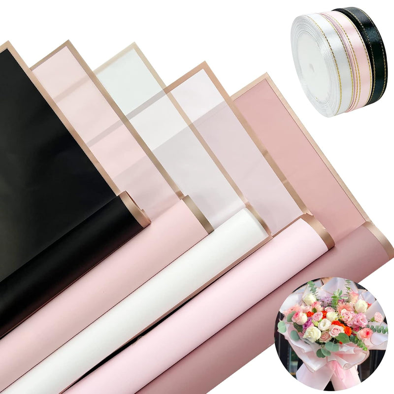 50 Sheets Floral Flower Wrapping Paper Pink Black White Floral Bouquet Paper W