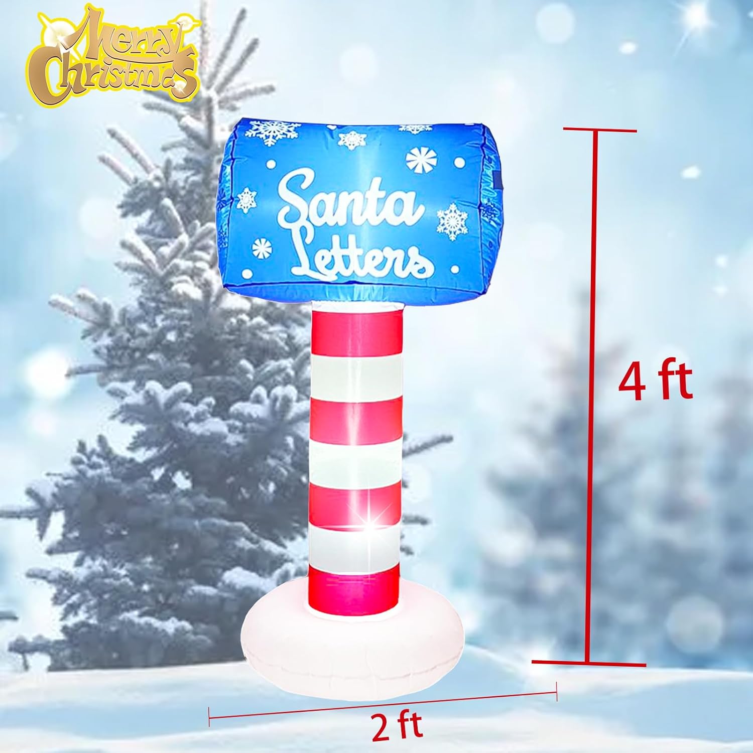 Inflatable Christmas Outdoor Decoration Mailbox - 4 Ft Santa Letters Blow Up With Built-In Led Lights For Christmas Outd
