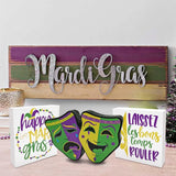 Mardi Gras Wood Signs, Fat Tuesday Tiered Tray Mini Blocks Jester Cap Farmhouse Kitchen Coffee Bar Shelf Spring New Orleans Festival Decor, 3Pcs