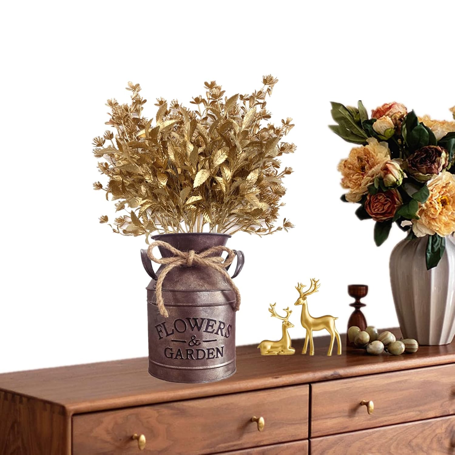 Artificial Gold Plants For Christmas, Golden Leaves Plastic Faux Gypsophila Fake Simulation Baby Breath Flowers For Home Indoor Outdoor Wedding Decoration Hall Table Planter Filler 4 Pack