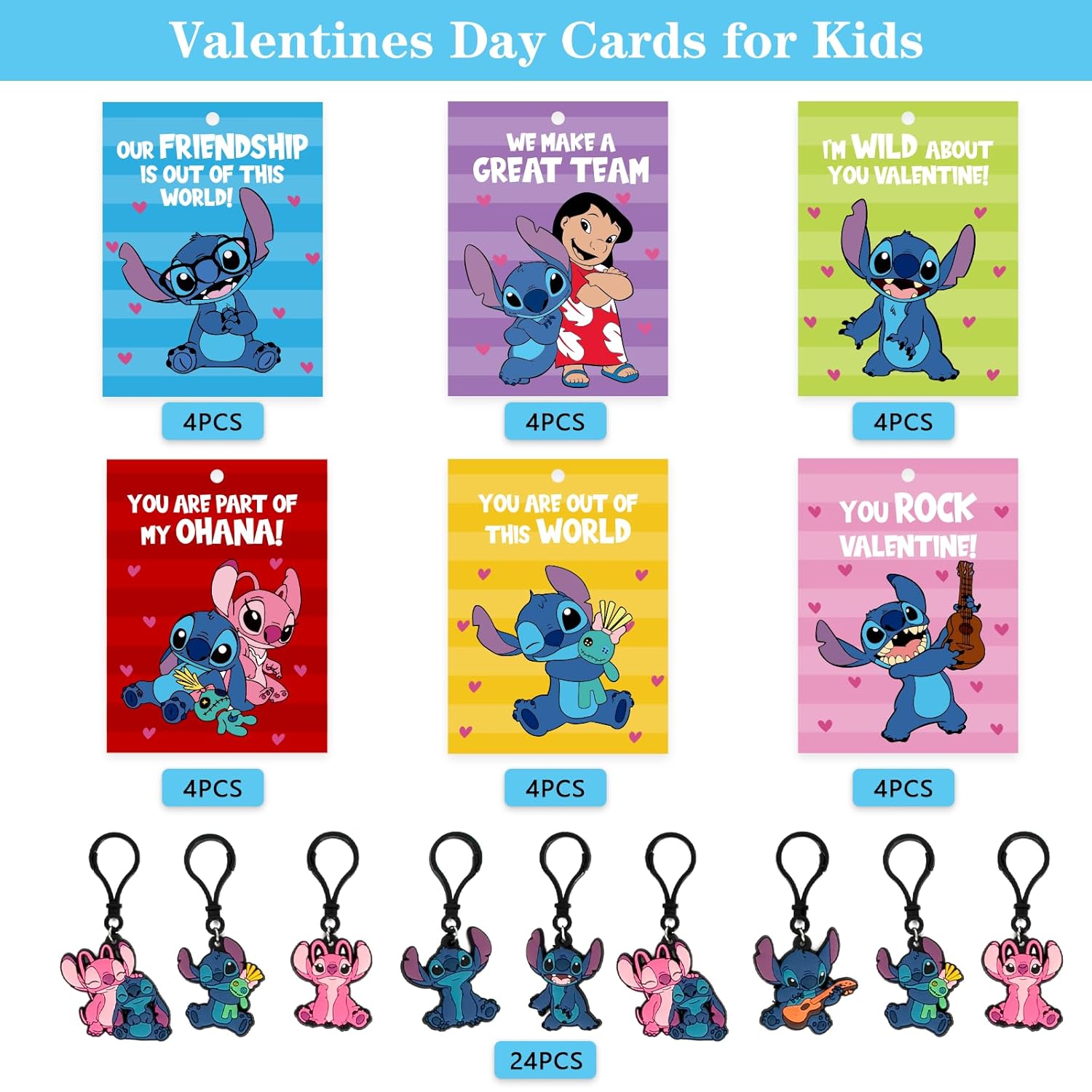 Valentines Day Gifts For Kids, Pack Of 24 Valentines Cards For Kids With Cute Keychains, Valentine'S Day Greeting Cards For Boys Girls Party Favors, Calssroom Exchange
