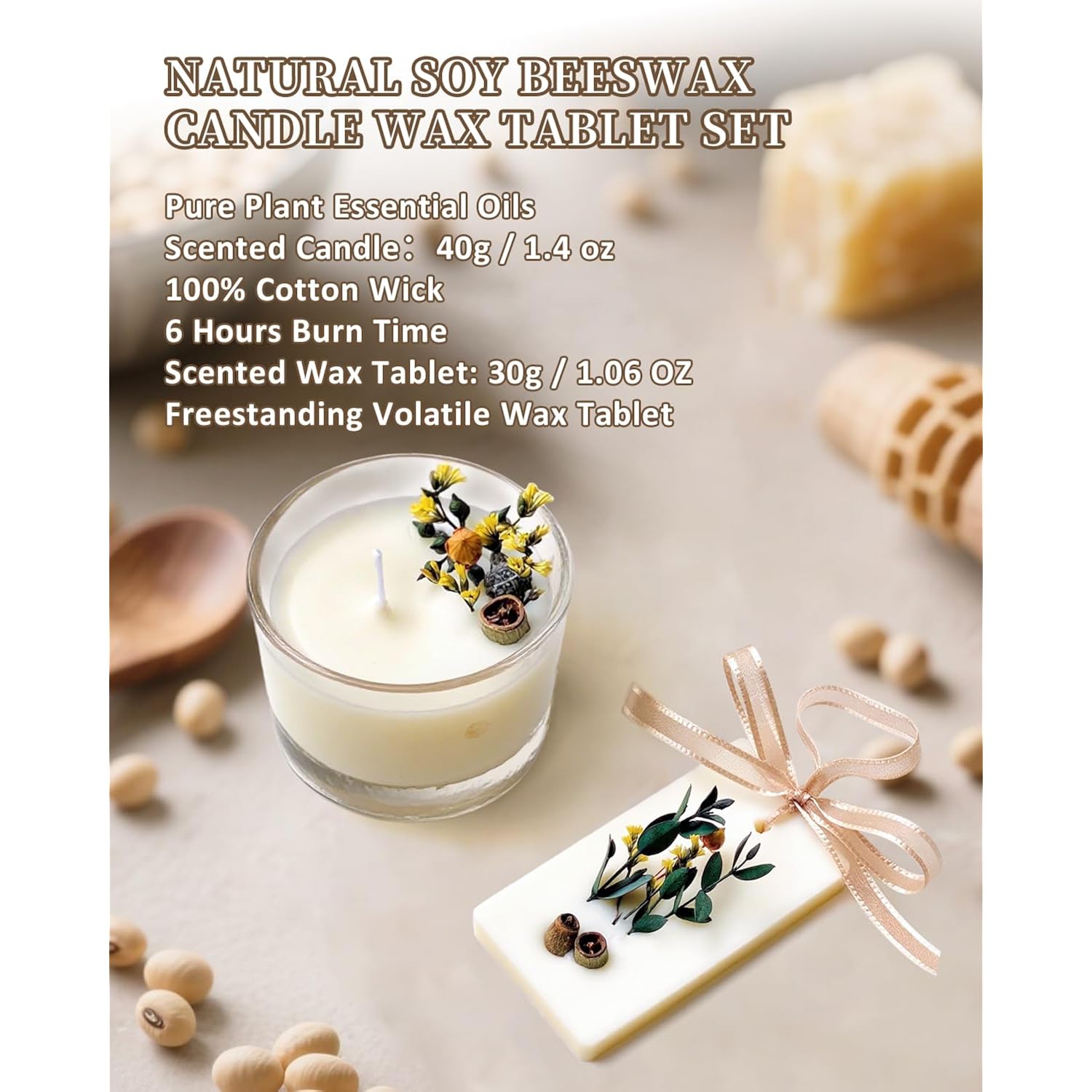 Scented Candle & Wax Melts Gift Set - Wish Series: English Pear & Freesia, Soy Beeswax Blend With Dried Flowers, 6-Hour Burn For Home Decor, Home Scented & Birthday Women Gifts