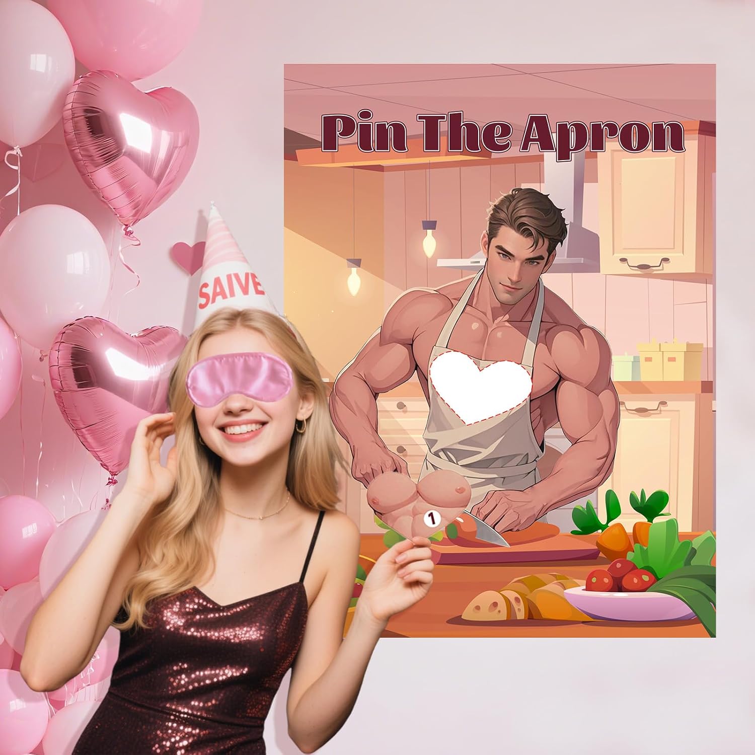 Bachelorette Party Games For Adults Women - Pin The Apron Bachelorette Game, Bridal Shower Games With 24 Stickers & 1 Blindfold For Girls Night Wedding Engagement Party