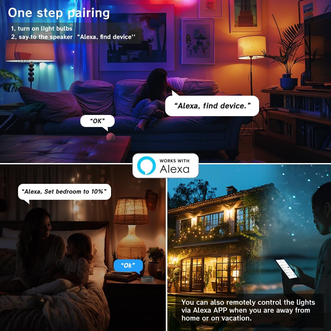 Smart Light Bulbs A19 E26 1300LM Color Changing LED Bulbs 130W Equivalent Music Sync Alexa Compatible