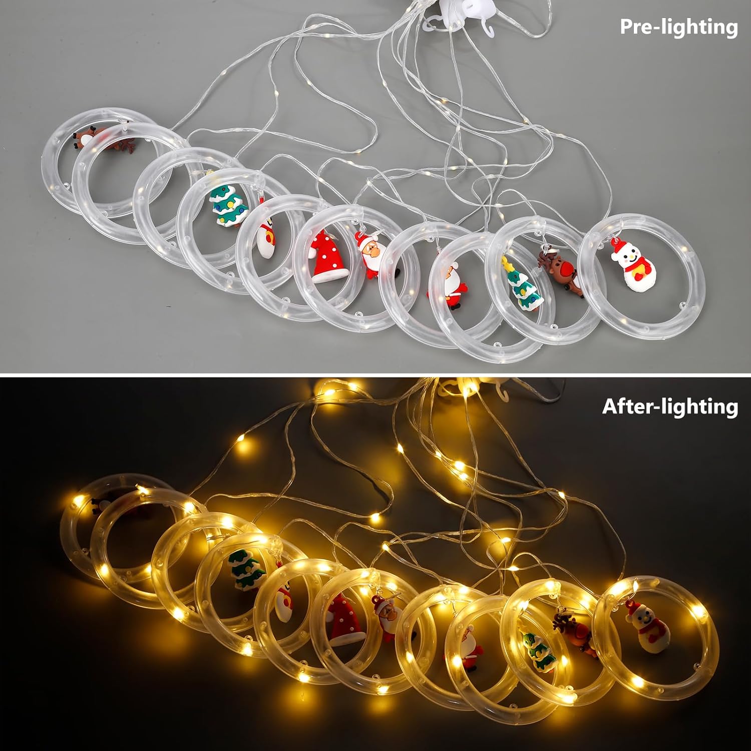 Window Lights Christmas Decor Ring Lights 120 Led 9.84Ft Long Hanging Christmas String Lights With Flashing Bubble Curta