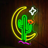 Cactus Moon Neon Sign Dimmable Boho LED Wall Light 13.6 x 12 Inch Southwestern Desert Decor for Bedroom Party Room