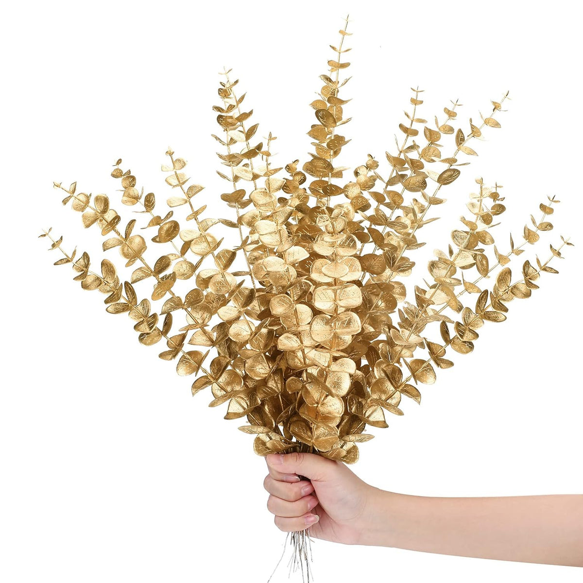 12 Pieces Gold Eucalyptus Stem 16 Inch Artificial Eucalyptus Spray Fake Leave Decor Fall Faux Floral Arrangement Faux Flower For Wedding Party Bouquet Home Farmhouse Vase Diy Craft