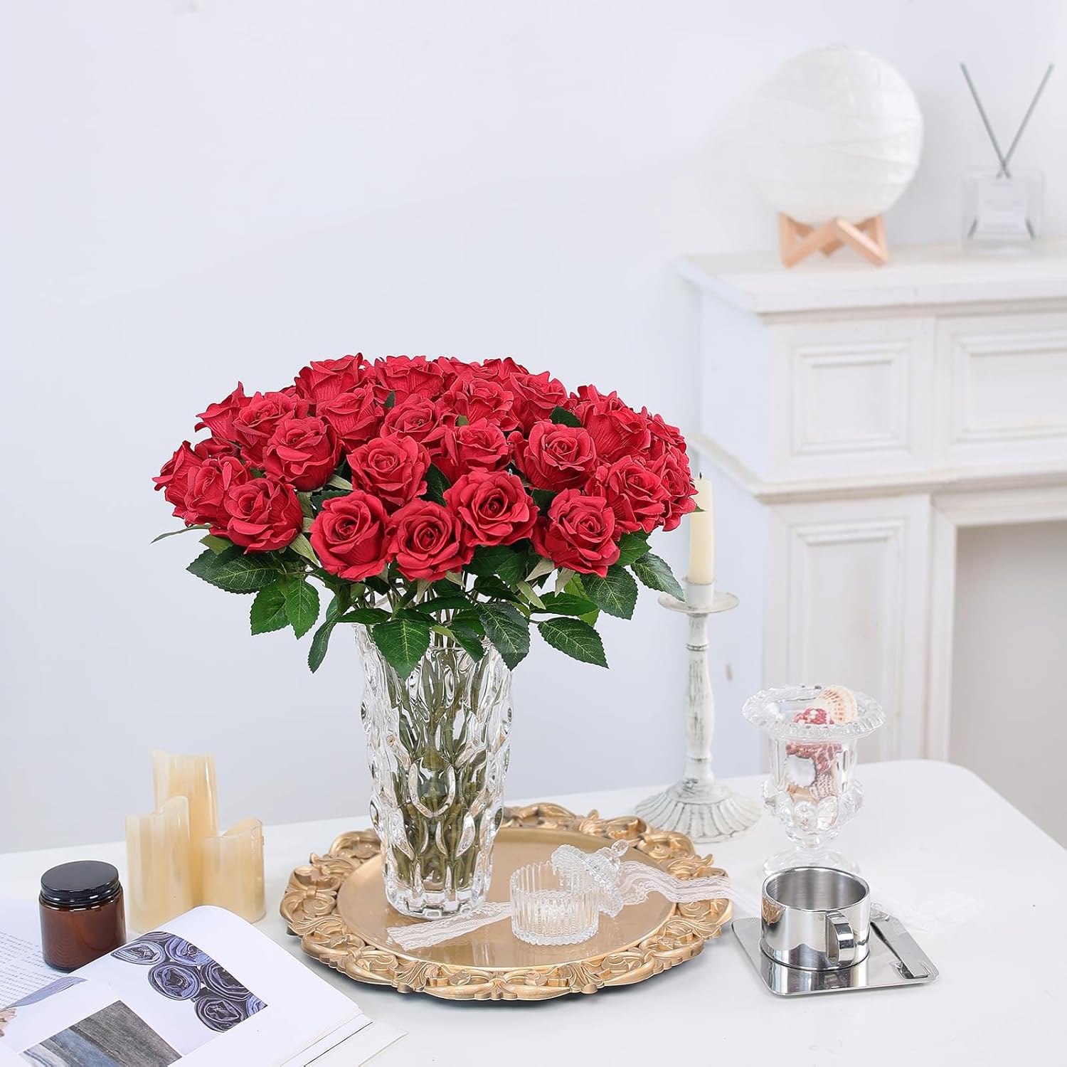 60 Pcs Artificial Rose Flower Realistic Faux Silk Roses Stem Fake Roses Bouquet For Flower Arrangement,Wedding Centerpieces,Party,Home Decorations (Burgundy)