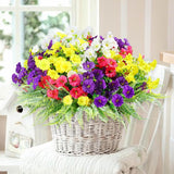 16 Bundles Outdoor Artificial Fake Flowers Uv Resistant No Fade Plastic Faux Morning Glory Silk Flowers Plants For Home Garden Porch Patio Window Box Hanging Décor (Mix White Purple Fuchsia Yellow)