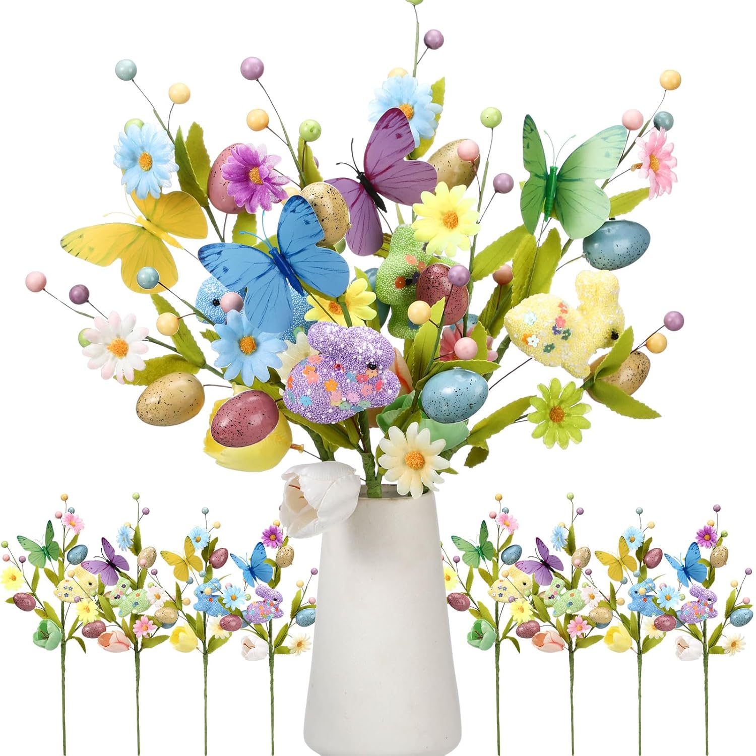 8 Pack Artificial Easter Egg Stems16 Inch Berry Picks Berry Stems With Easter Eggs For Home Centerpiece Decor Celebration (Rabbit)