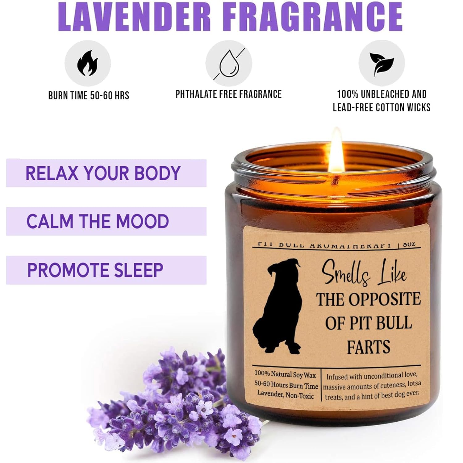 Smells Like The Opposite Of Pit Bull Farts Candle - Funny Dog Gifts For Dog Lovers - Scented Candle For Pit Bull Mom - Candle Gifts For Pet Lovers - Funny Dog Fart Candle, Lavender