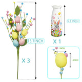 Easter Decor, Easter Artificial Flowers 3 Pcs With Vase, Bunny Table Decorations, Spring Tabletop Centerpiece For Home, Living Room, Dining Table, Eggs Spring Flowers Gifts For Women