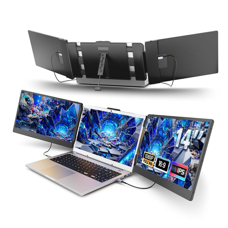 14" Laptop Screen Extender, Fhd 1080P Ips Triple Portable Monitor For Laptop,