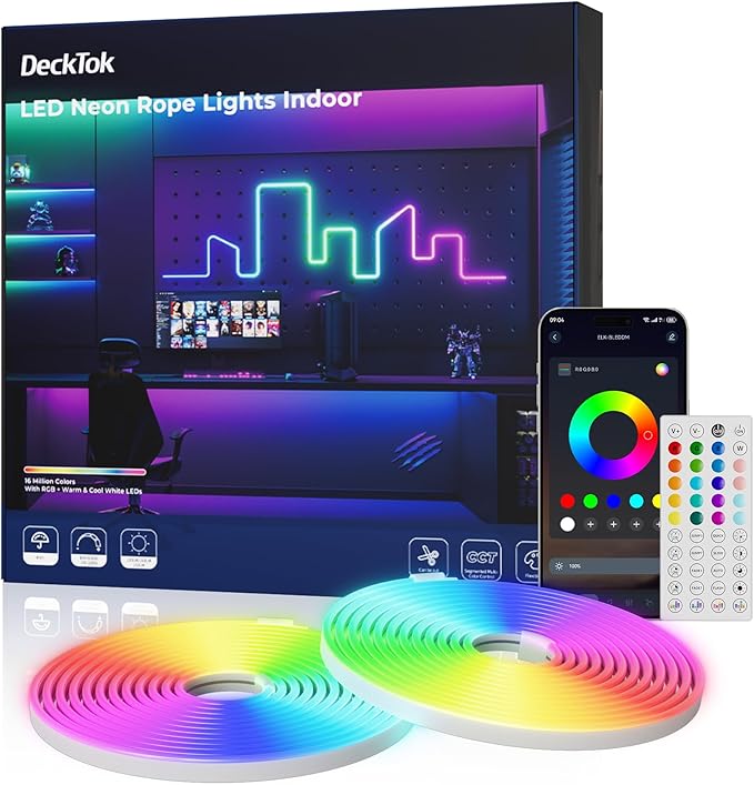 50FT RGB LED Neon Rope Lights with App & Remote Control Music Sync IP65 Waterproof Strip