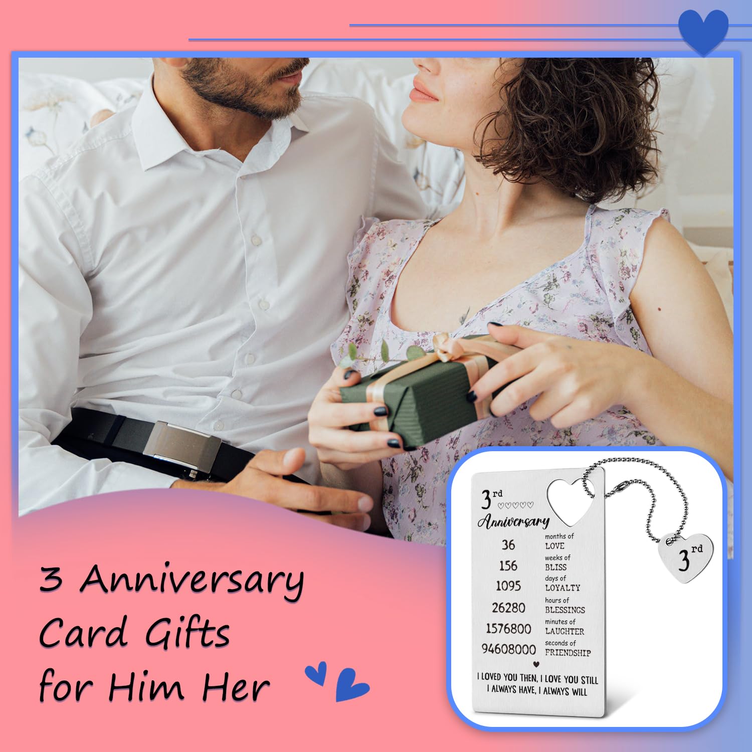 3 Year Anniversary Keepsake Gifts Wallet Card For Him Men Husband Boyfriend, Engraved Metal Wallet Insert Card,Third 3Rd Yr Wedding Anniversary Card Gift For Wife Her Xcd37