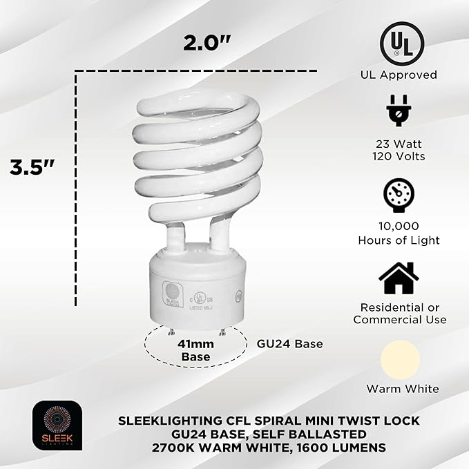 GU24 23W CFL Light Bulbs 2700K Warm White 1600 Lumens 100W Equivalent 2-Prong 4 Pack