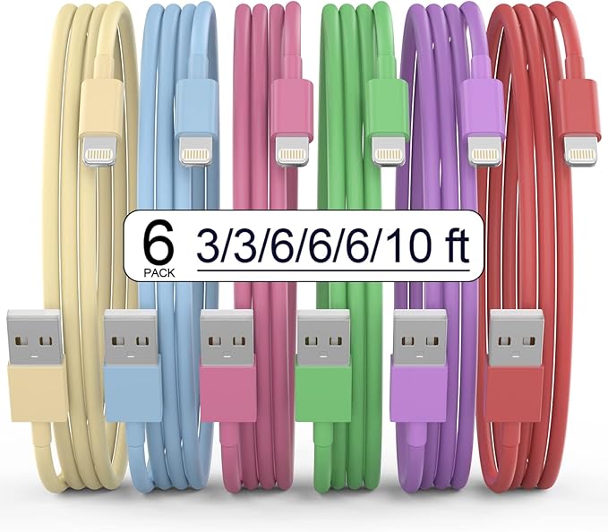 6 Pack Apple MFi Certified Lightning Charger Cable 3FT 6FT 10FT Fast Charging USB Cord for iPhone 14 13 12 11 iPad