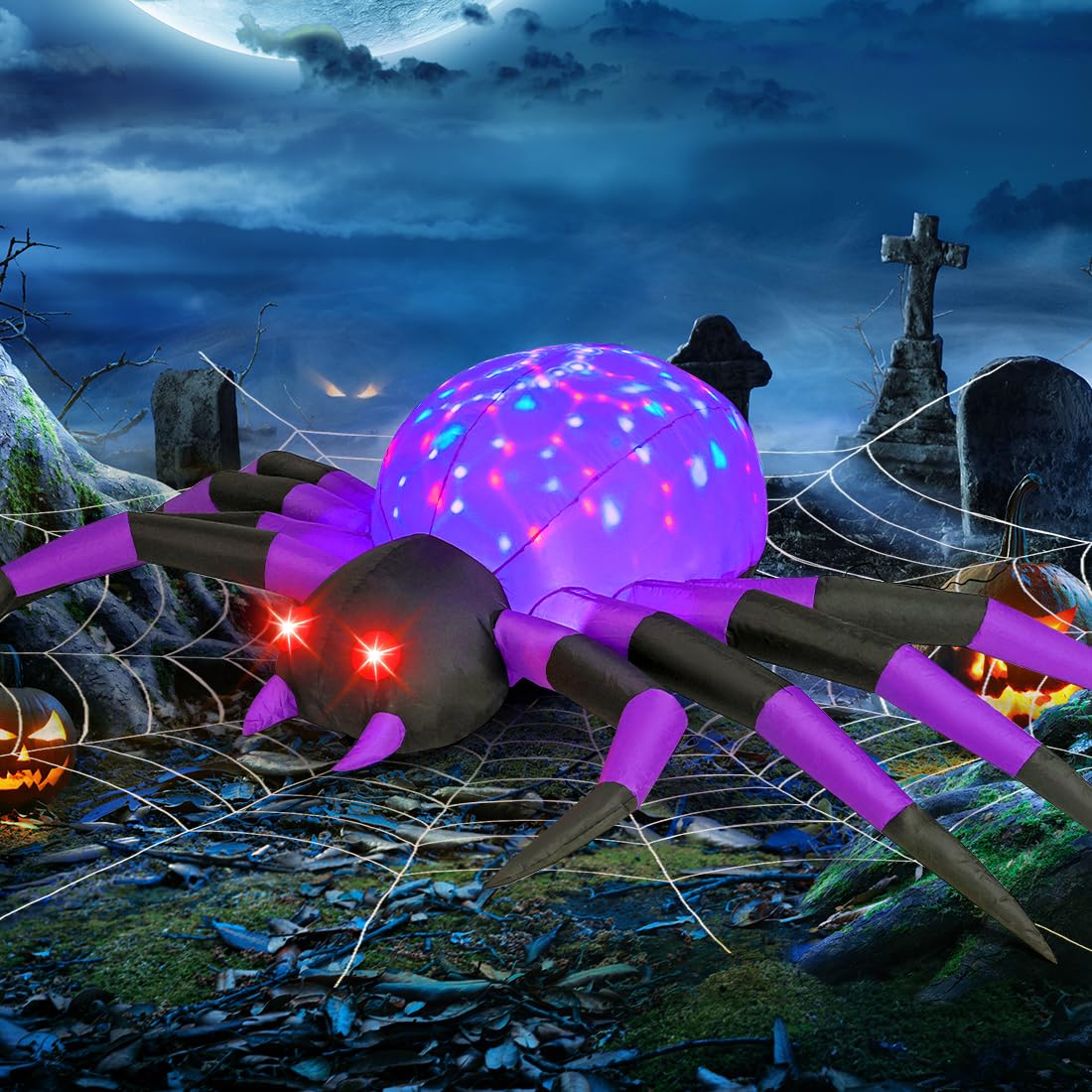 9FT Halloween Inflatables Decorations Purple Spider Yard LEDs Decor