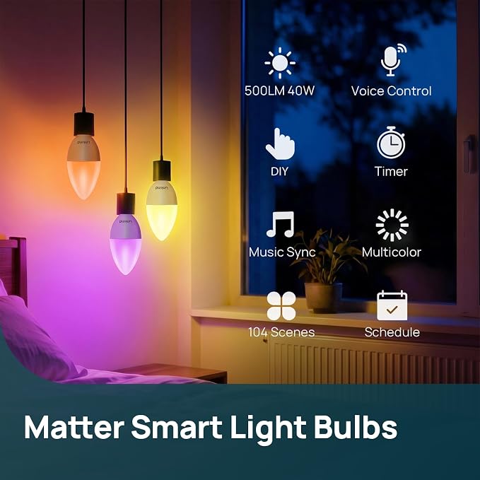 E12 LED Light Bulbs 6 Pack Smart Candelabra Color Changing Bulbs for Home Lighting