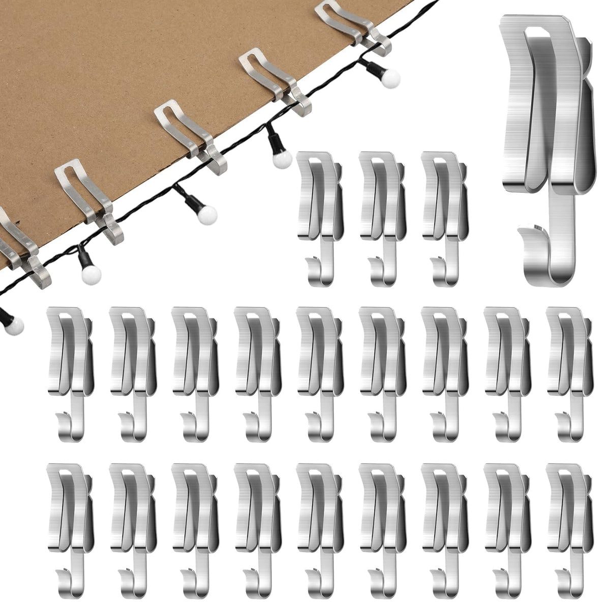 100Pcs Christmas Light Clips, Metal Gutter Clips Hangers Hooks For Outdoor String Fairy Lights Roof Hanging Holiday Xmas Outside Decorations