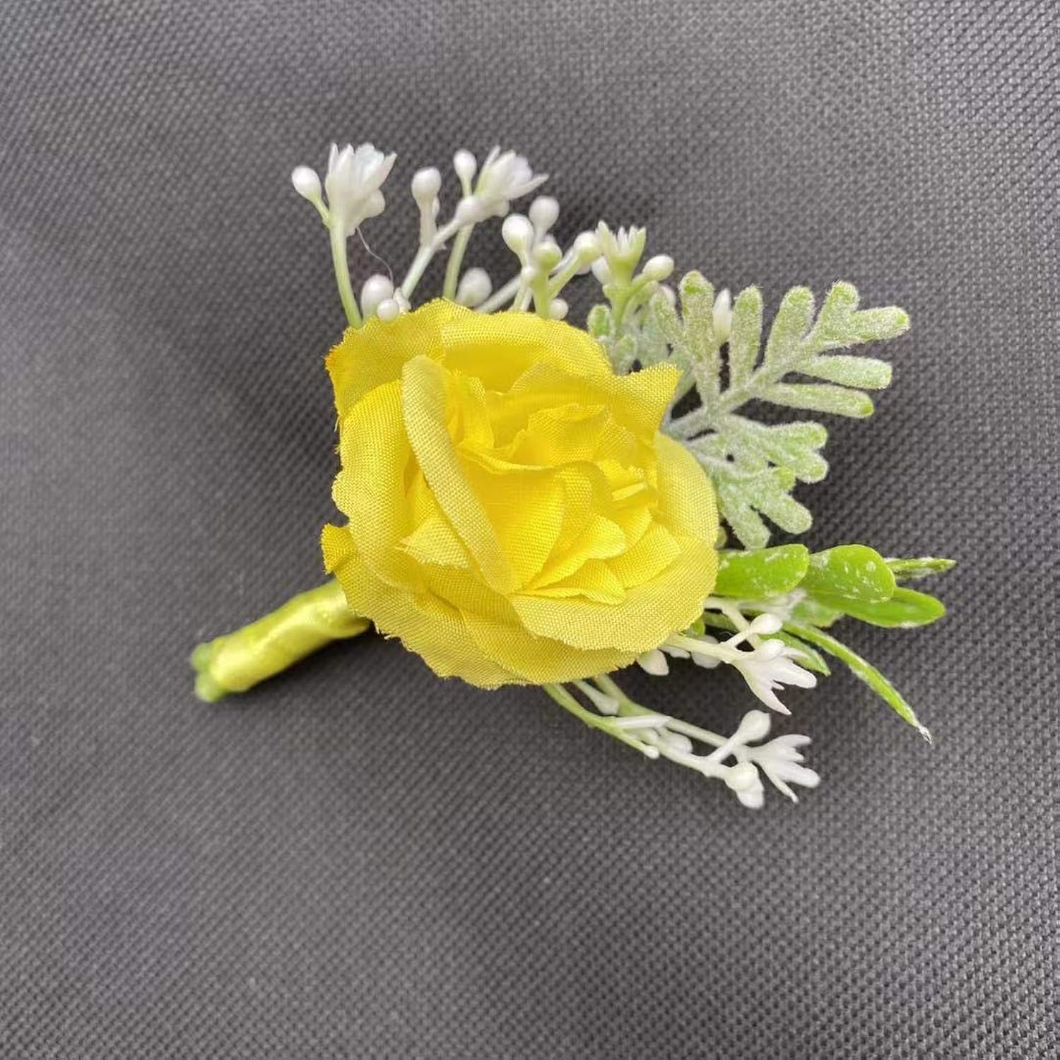 6Pieces/Lot Groom Boutonniere Man Women Bride Wrist Corsage Artificial Wedding Flowers Party Decoration (Yellow, Boutonniere)